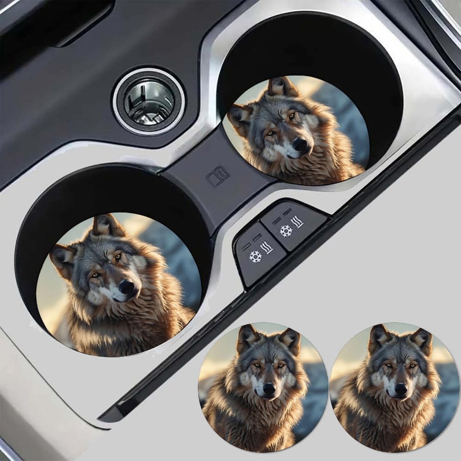 4PCS Wolf King Pattern Absorbent Car Cup Holder Coaster, Anti-Slip Removable Universal Cup Coaster, Automotive Accessory
