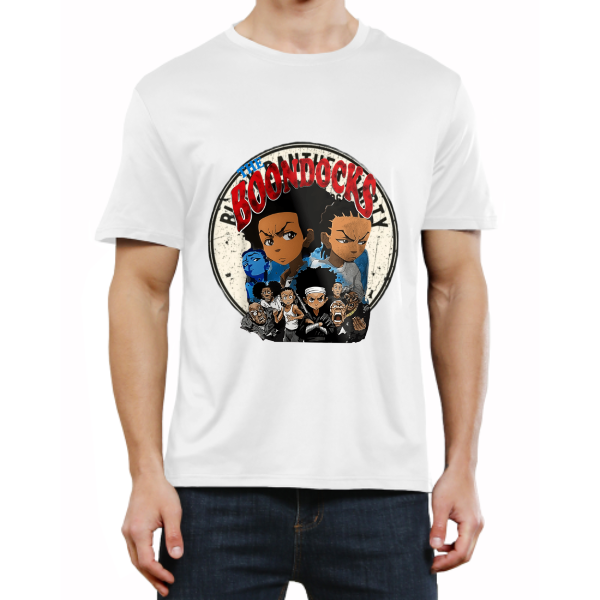 Men’s Cartoon Character Graphic T-Shirt, Vintage Round Badge Print, Casual Crewneck Short Sleeve Tee