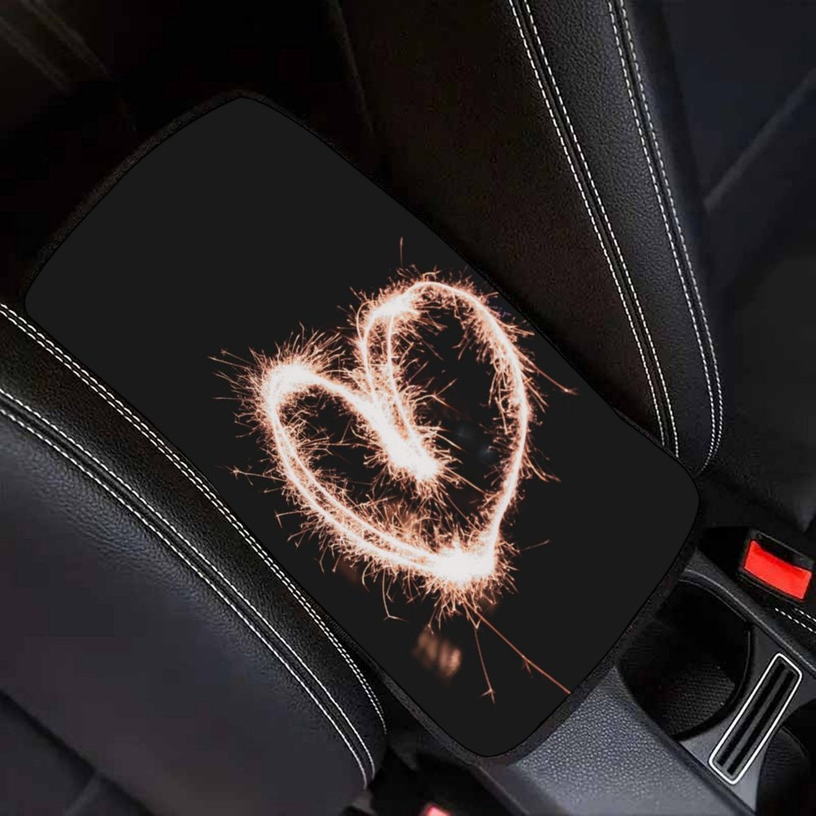 Sparkling Heart Design Car Armrest Cushion – Romantic Console Pad