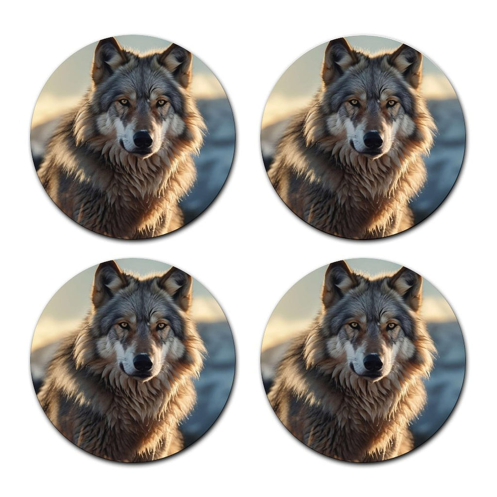 4PCS Wolf King Pattern Absorbent Car Cup Holder Coaster, Anti-Slip Removable Universal Cup Coaster, Automotive Accessory