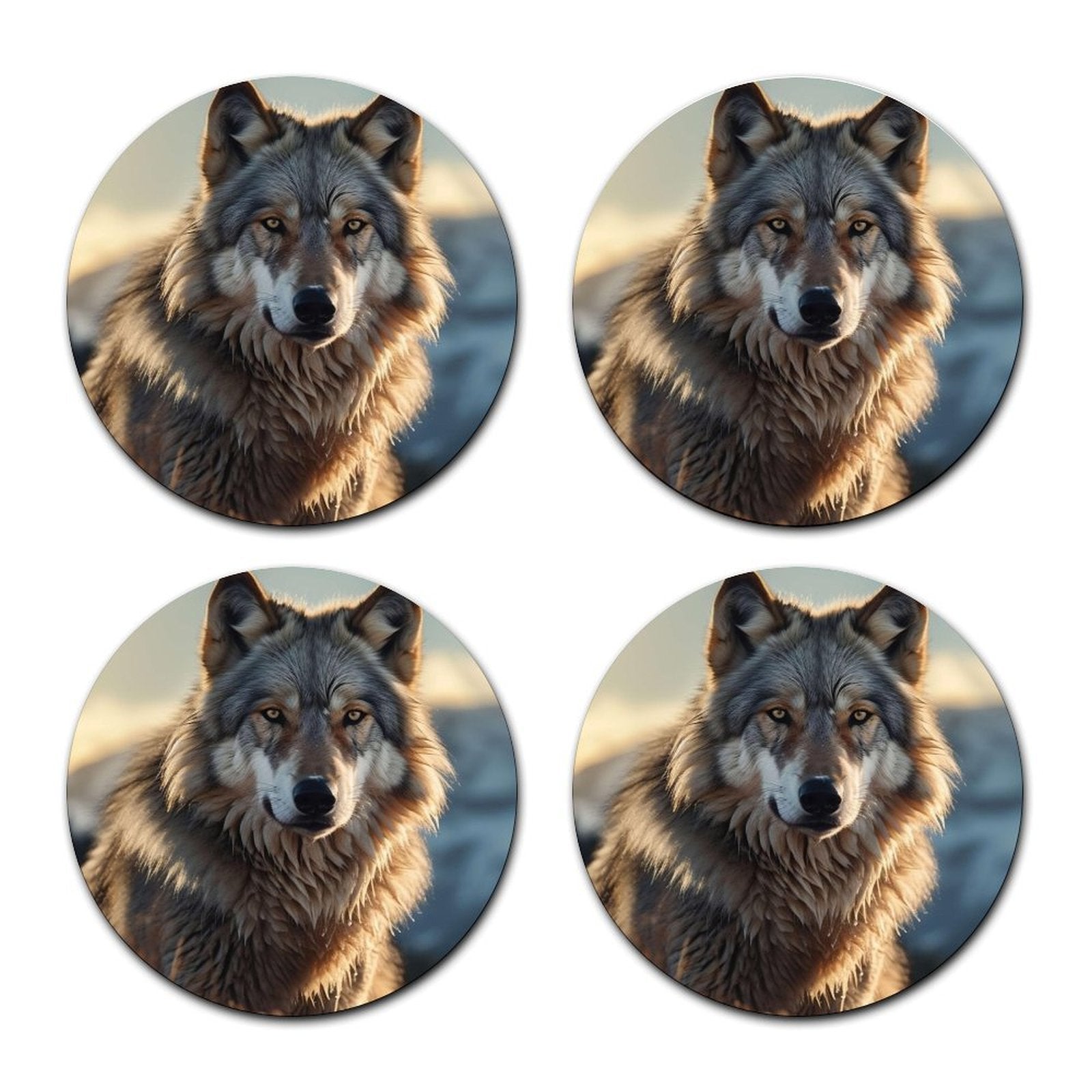 4PCS Wolf King Pattern Absorbent Car Cup Holder Coaster, Anti-Slip Removable Universal Cup Coaster, Automotive Accessory