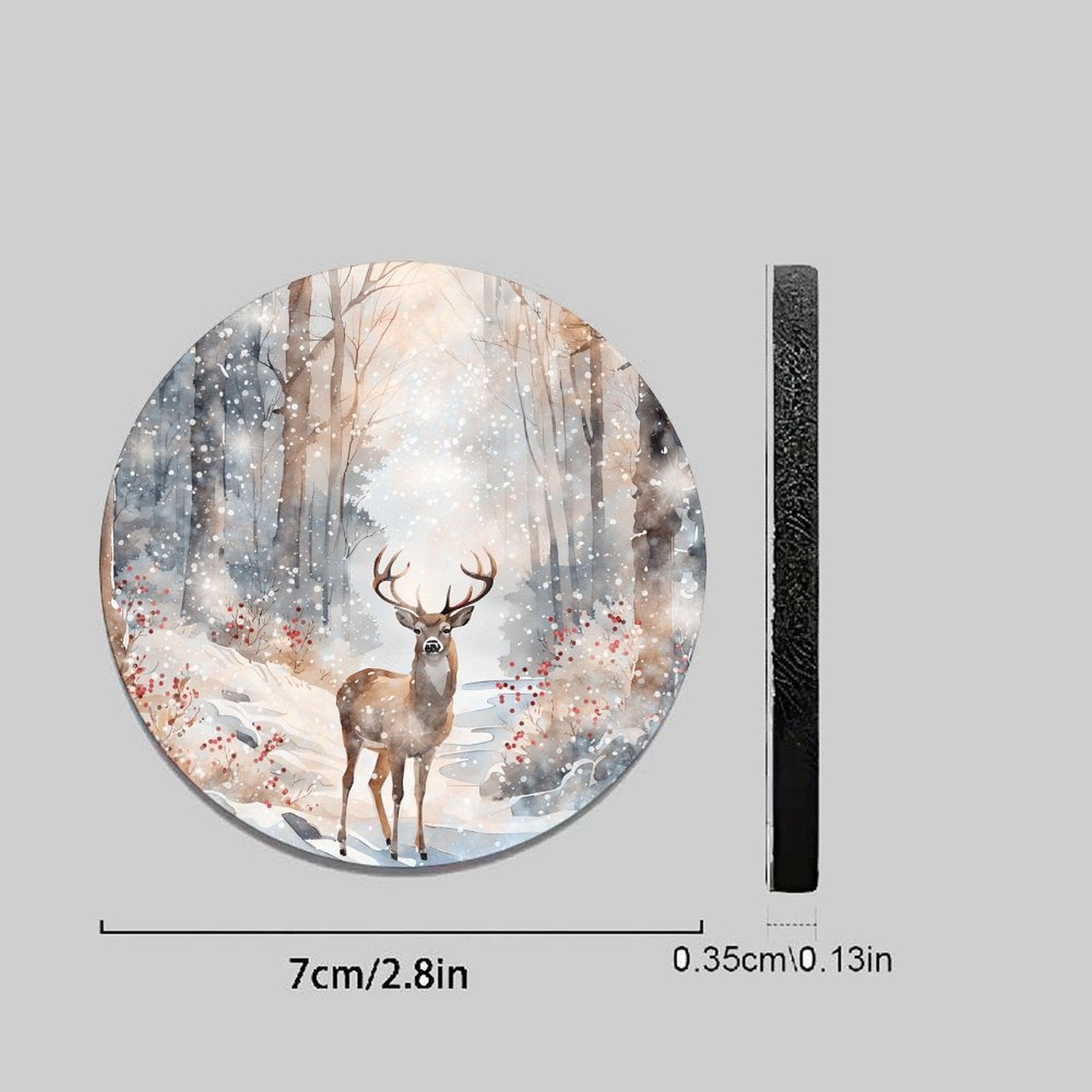 4pcs POD Printed Car Cup Holder Coasters, Winter Deer Absorbent Non-Slip Car Accessories, Auto Interior Decor