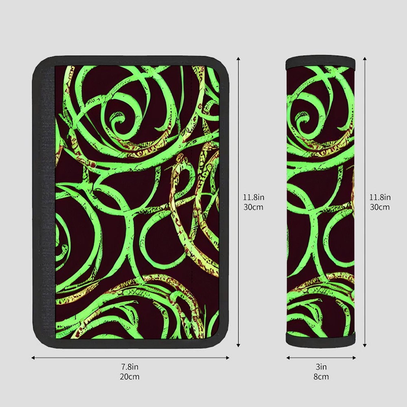 Universal Seat Belt Pad, Soft Shoulder Strap Cover Cushion, Neon Green Tribal Pattern, Comfort Protector for Car Seatbelt, Bag Strap