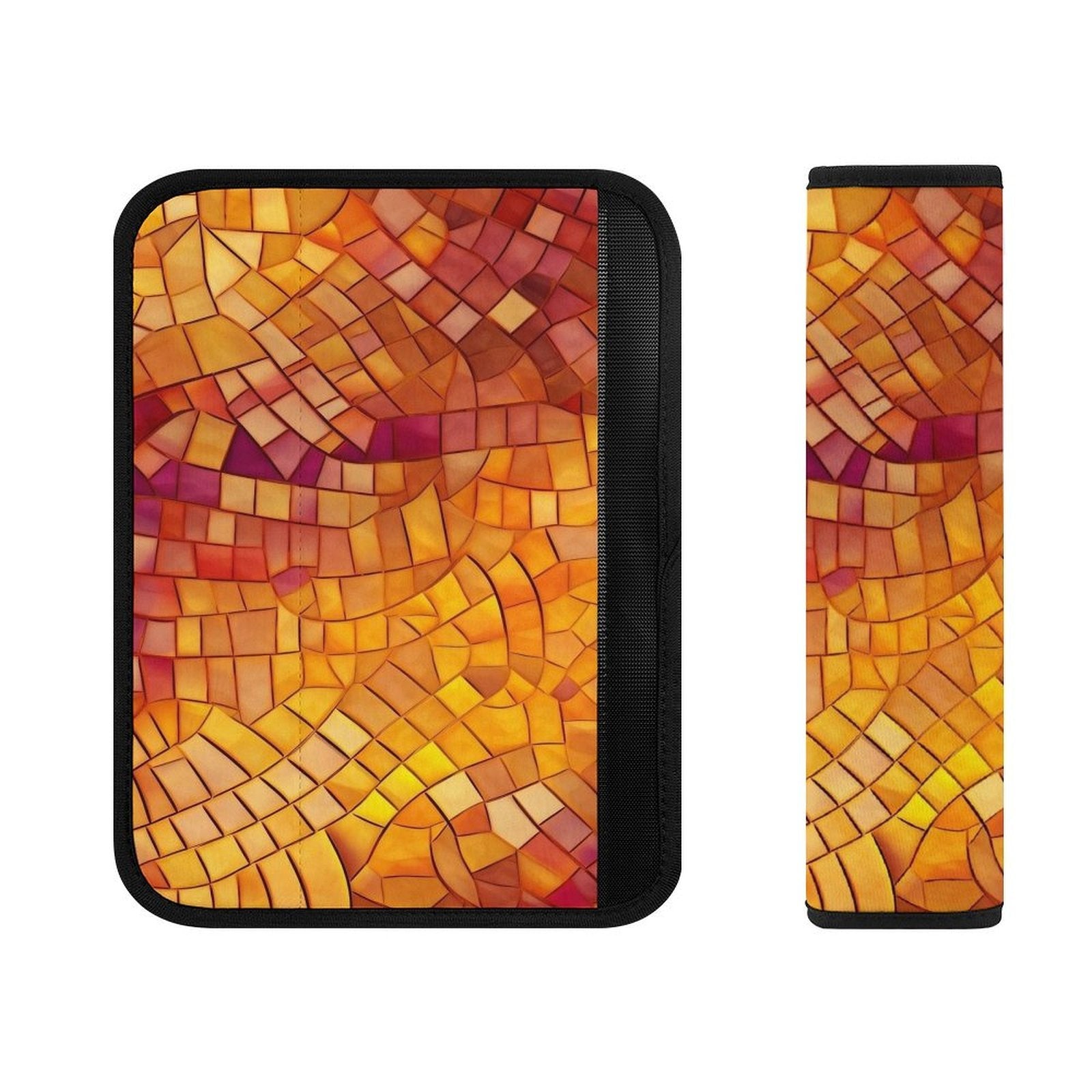 Seat Belt Shoulder Pad Cover, Soft Strap Cushion, Orange Gradient Mosaic Pattern, Universal Car Seatbelt Shoulder Protector