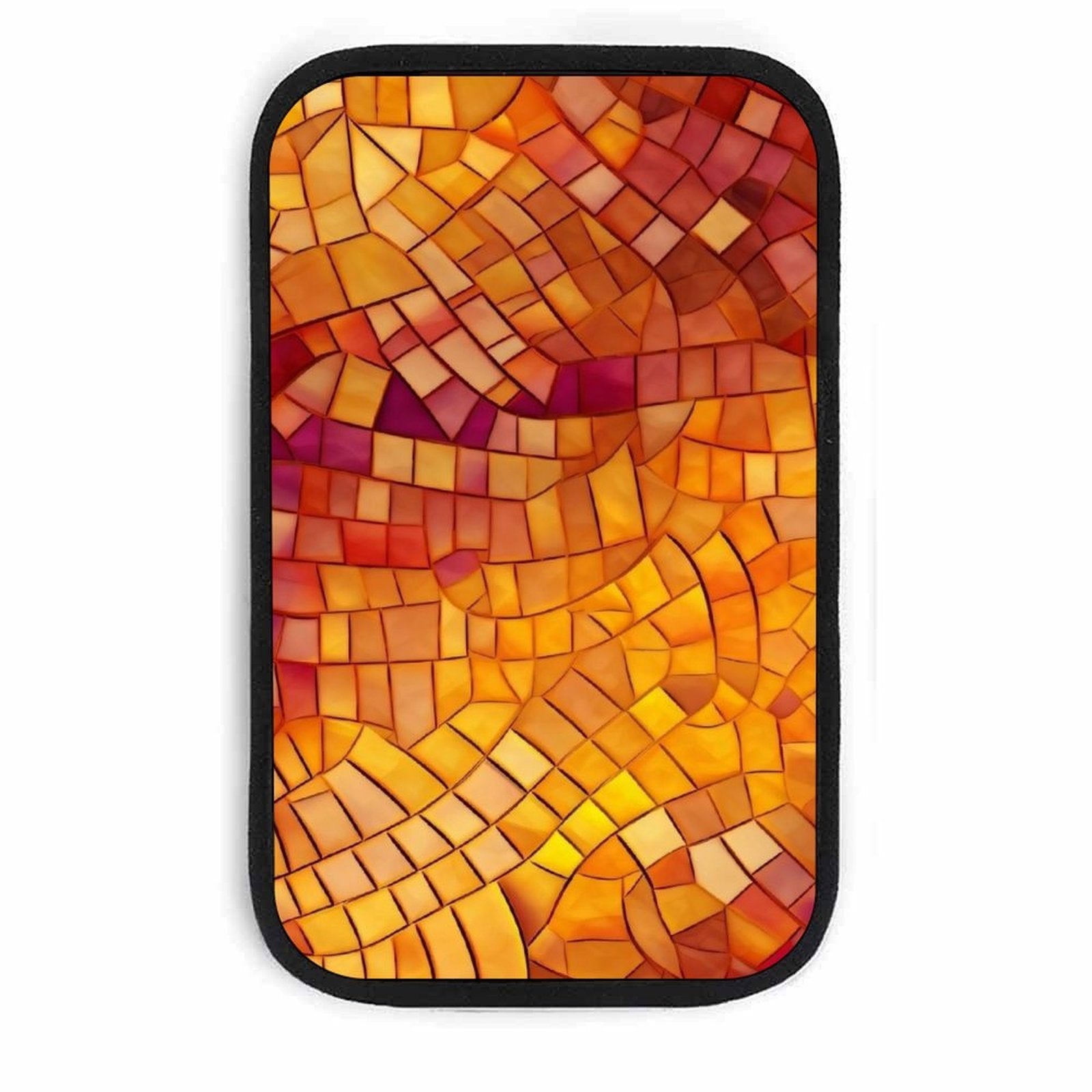 Warm Orange Mosaic Pattern Car Armrest Cushion – Artistic Console Pad