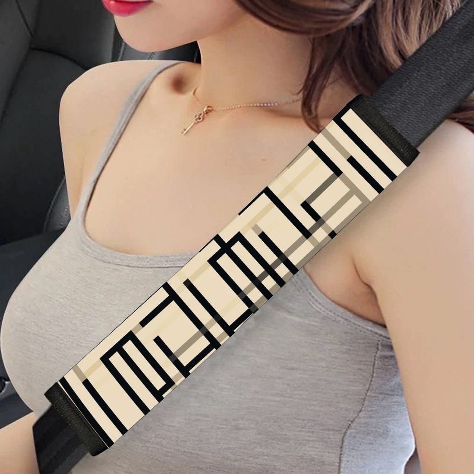 Seat Belt Shoulder Pad Cover, Soft Strap Cushion, Yellow Black Abstract Geometric Pattern, Universal Seatbelt Protector