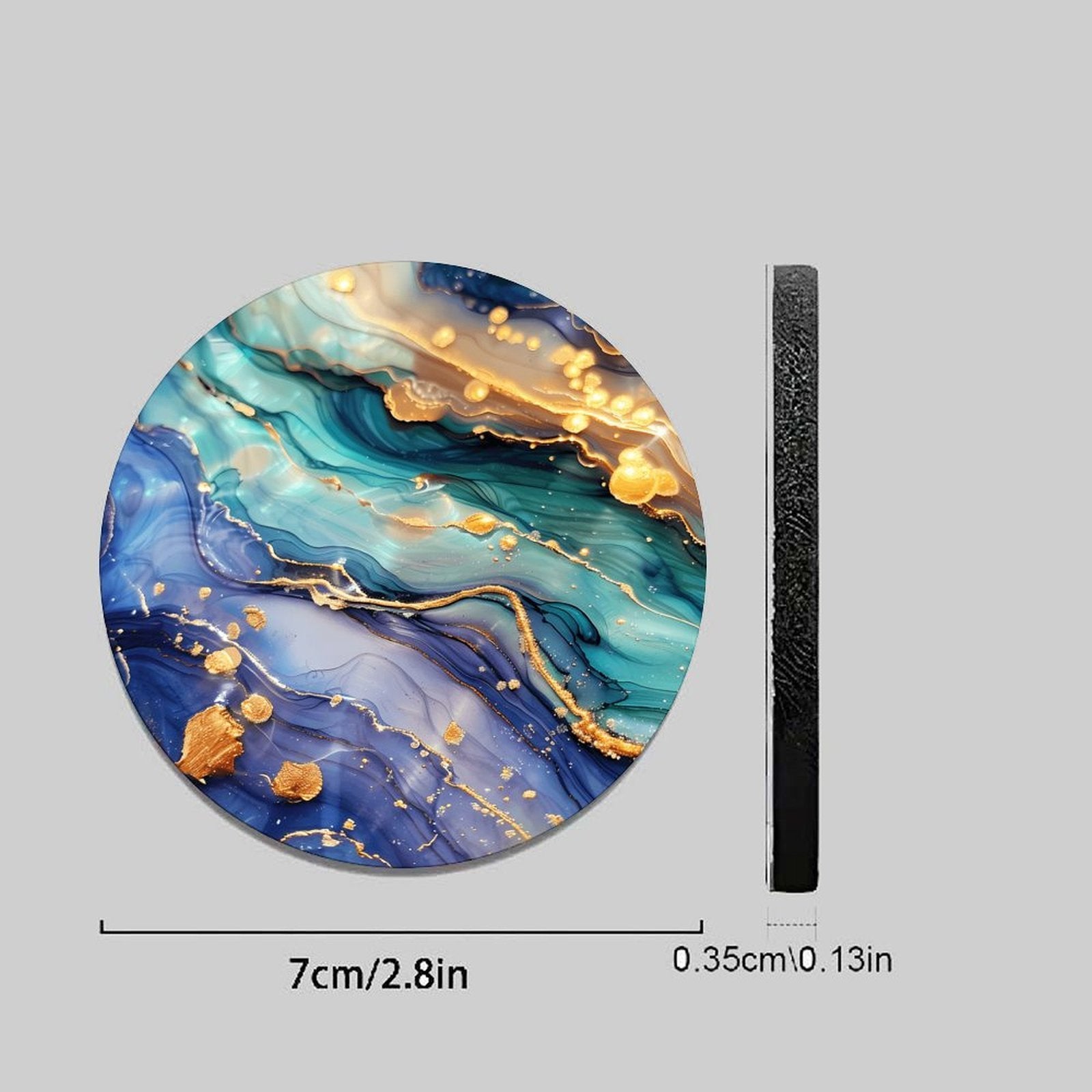 4pcs Luxury Blue Marble Car Cup Holder Coasters, Gold Fluid Art Pattern, Absorbent Non-Slip Round Auto Cup Mat Set