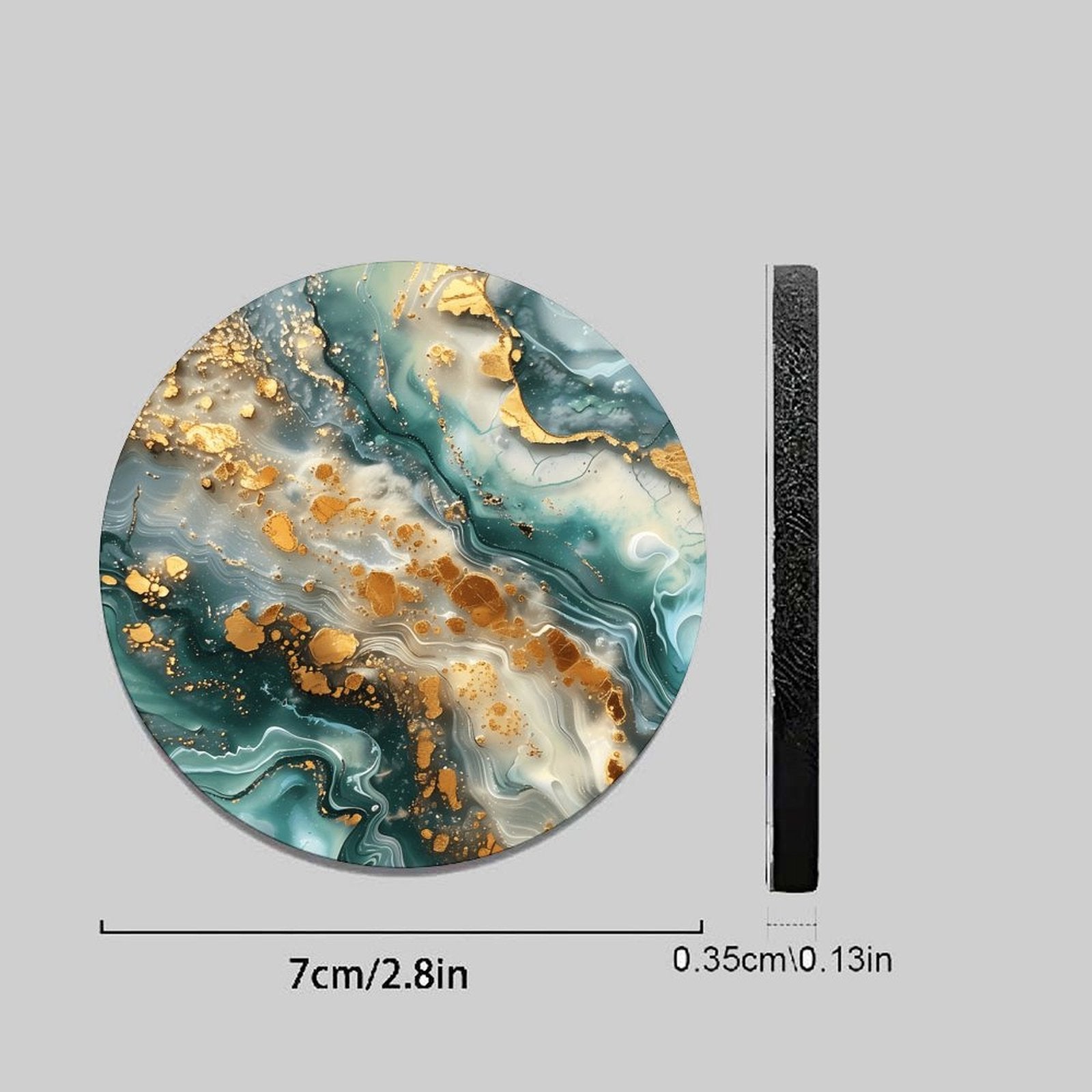 4pcs Luxury Green Marble Car Cup Holder Coasters, Gold Fluid Art Stone Pattern, Absorbent Non-Slip Round Auto Cup Mat Set